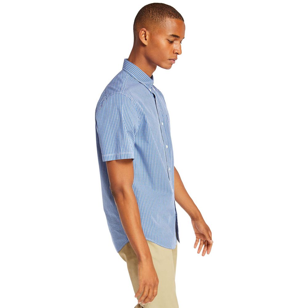 Timberland Mens Shirts Short-Sleeve Saco River Stretch - Blue - India NJ1269387